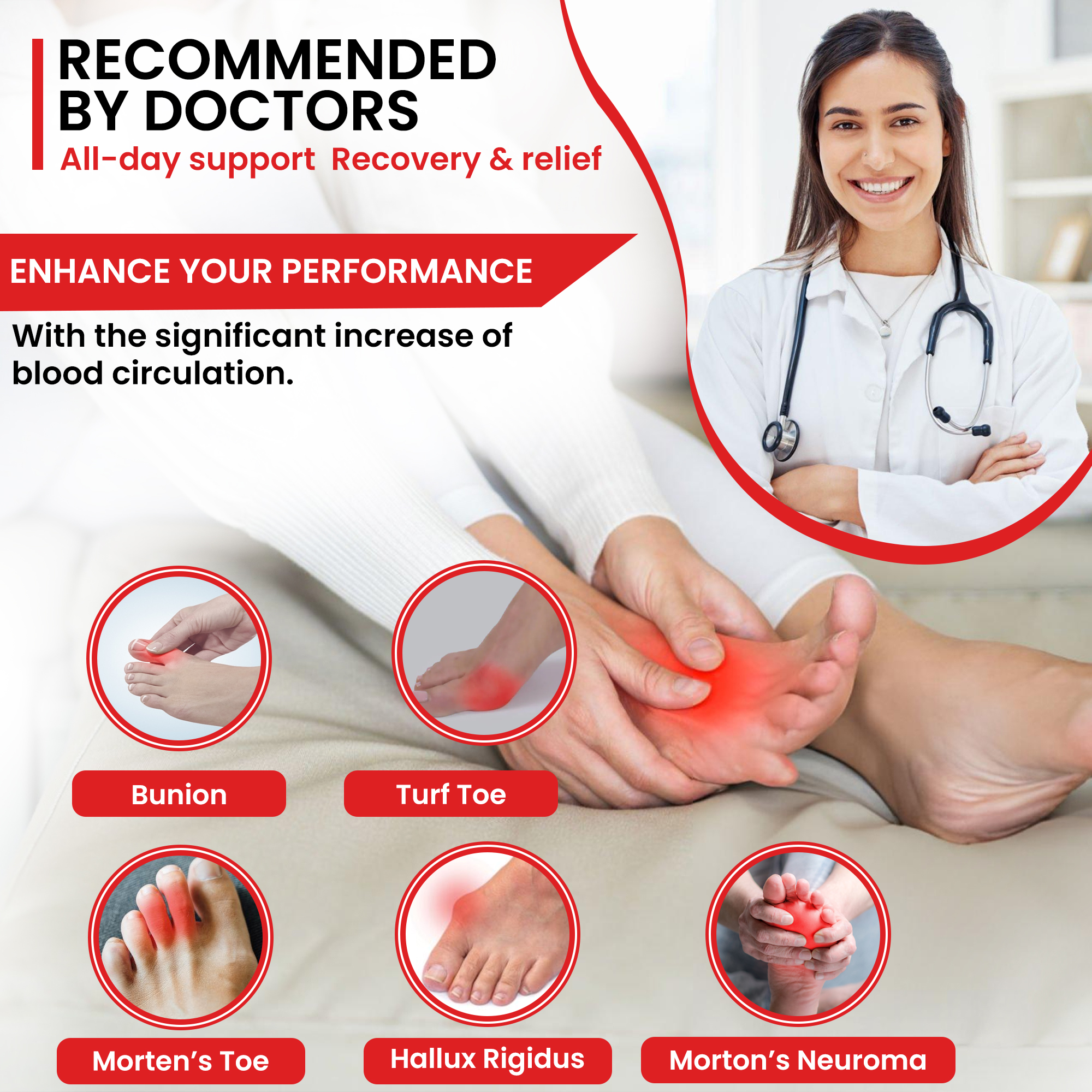 Doctor recommending Carbon Fiber Insoles for foot conditions including bunions, turf toe, and Morton's neuroma